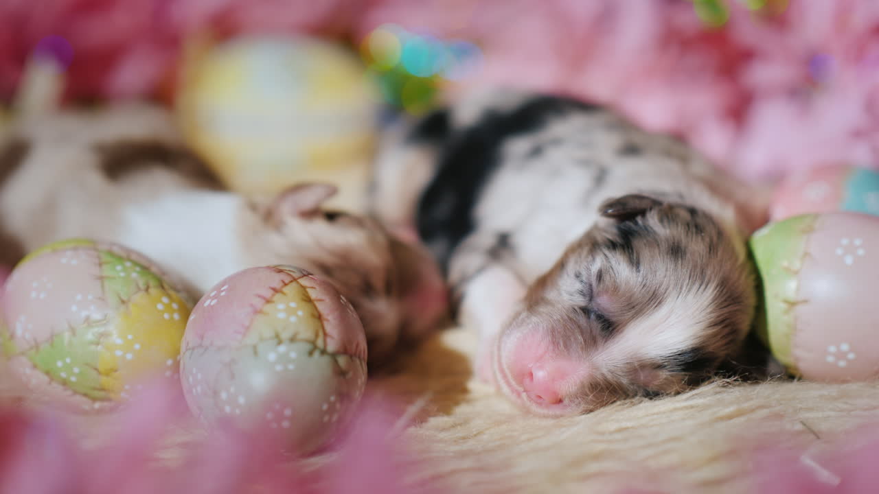 cachorro recién nacido cerca de los huevos de pascua 01