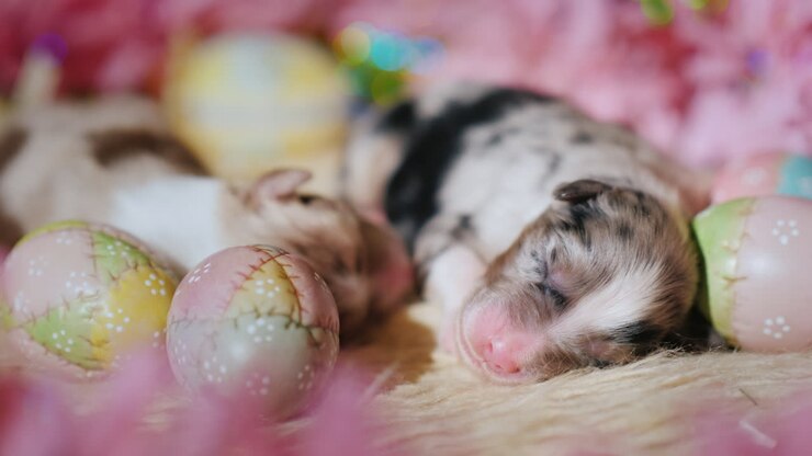 Newborn Puppy Near Easter Eggs 01