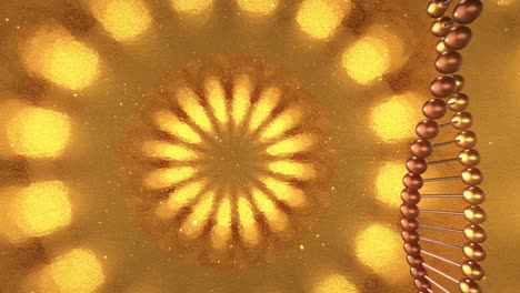 golden geometric background with swirls of dna molecules. 3d rendering loop 4k