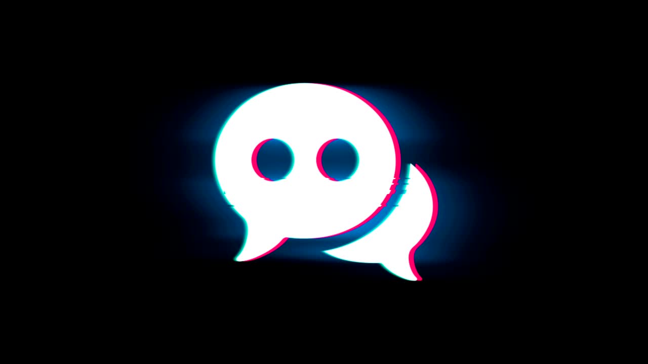 Chat Message Bubble, Talk  Symbol on Glitch Retro Vintage Animation.