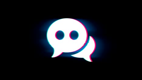 la burbuja de mensajes de chat, el símbolo de conversación en la animación vintage retro de glitch.