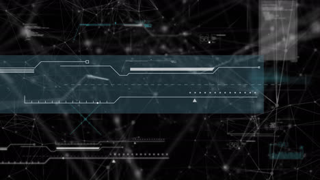 animación del procesamiento de datos en pantalla y red de conexiones