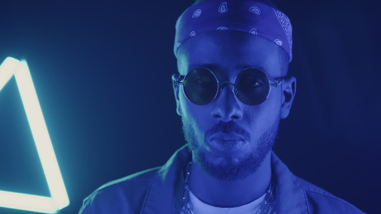 Portrait of a Man in Neon Light