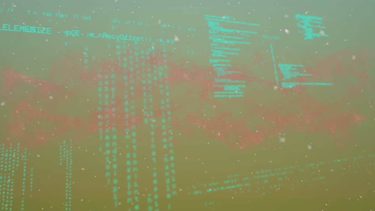 animación de la nieve cayendo sobre el procesamiento de datos sobre fondo verde