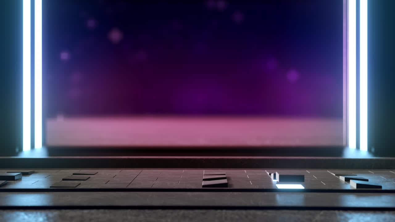 미래의 건축에서 빈 강철 또는 콘크리트 바닥은 루프 애니메이션 추상적인 배경입니다.