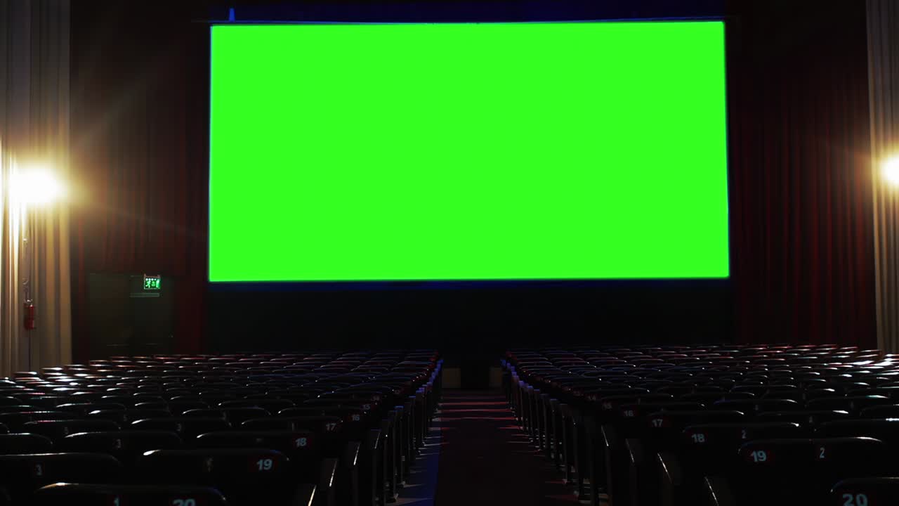 녹색 스크린의 빈 영화관, 4k 해상도