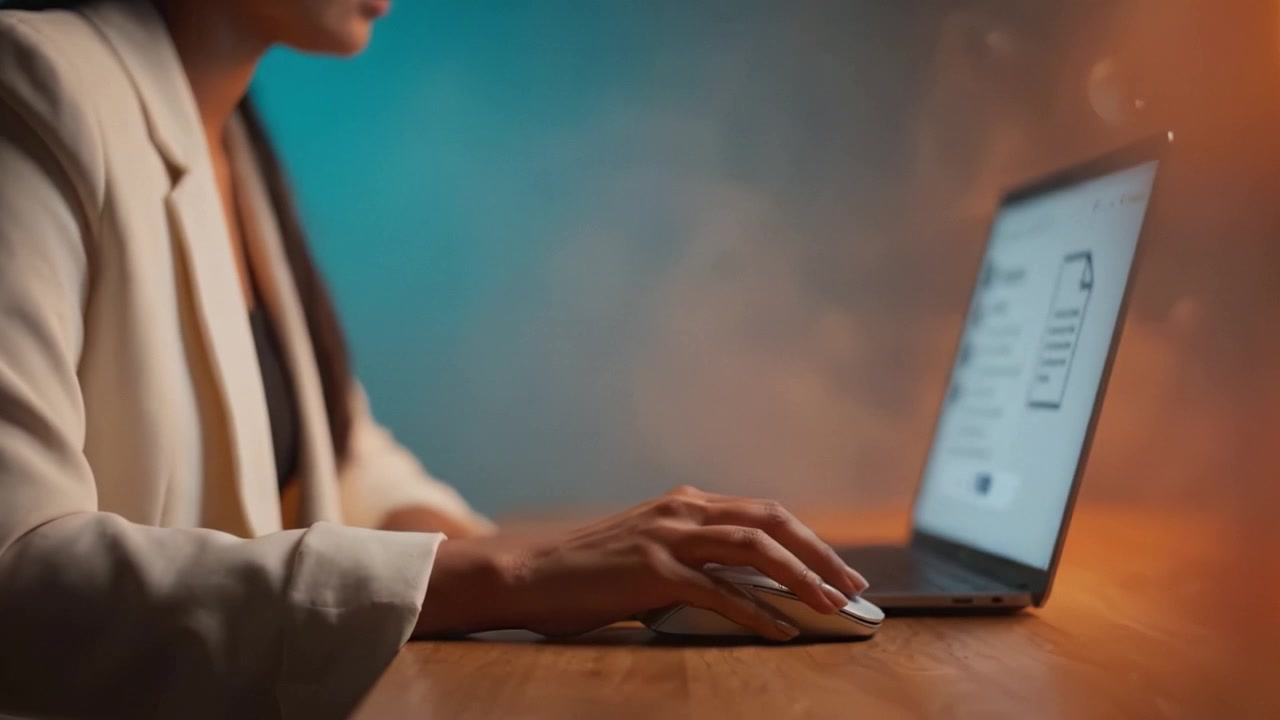 Focused individual working intently on a laptop, demonstrating modern technology's impact in a professional environment with engaging lighting and atmosphere.