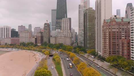 aerial view of downtown chicago during autumn