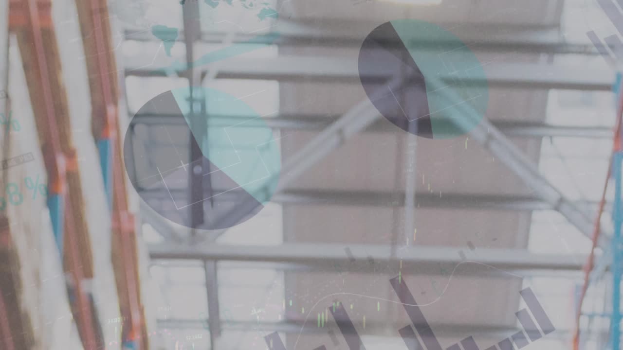 animación del procesamiento de datos en un almacén vacío