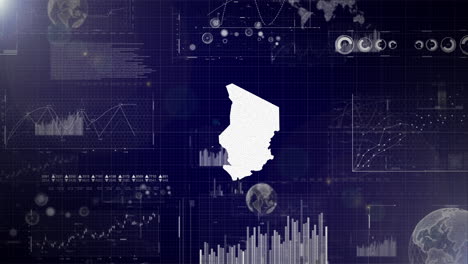 chad país antecedentes corporativos con elementos abstractos de gráficos de análisis de datos i mostrando análisis de datos video tecnológico con globo, crecimiento, gráficos, datos estadísticos del país de chad