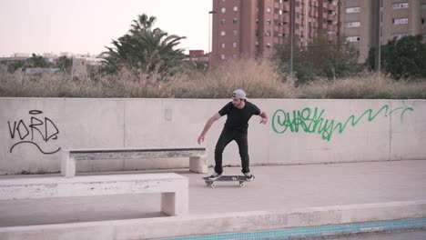 skateboarder performing tricks in an urban setting