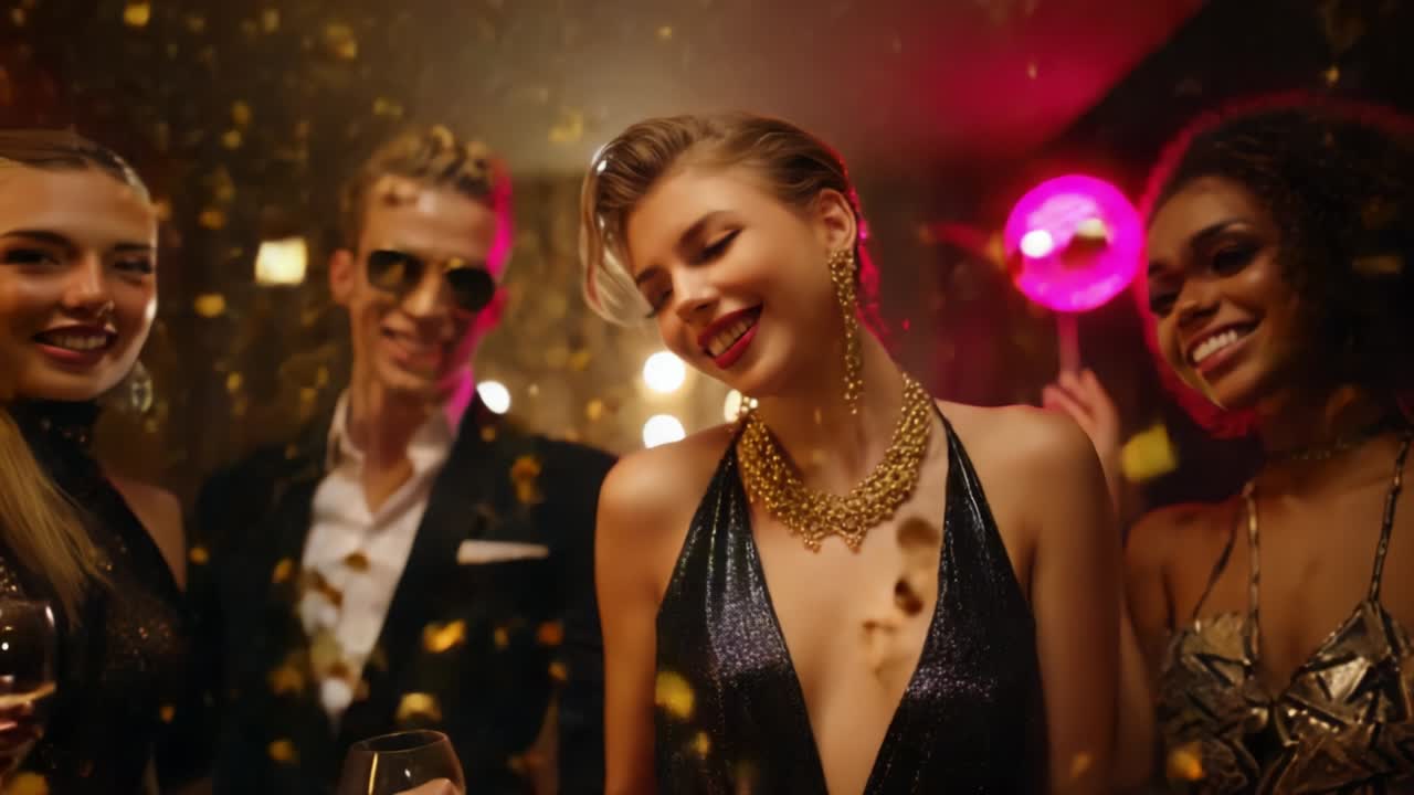 A Vibrant Celebration Filled with Laughter and Joy as Friends Gather Together to Enjoy an Unforgettable Night of Fun and Excitement, Complete with Sparkling Confetti and Glimmering Lights