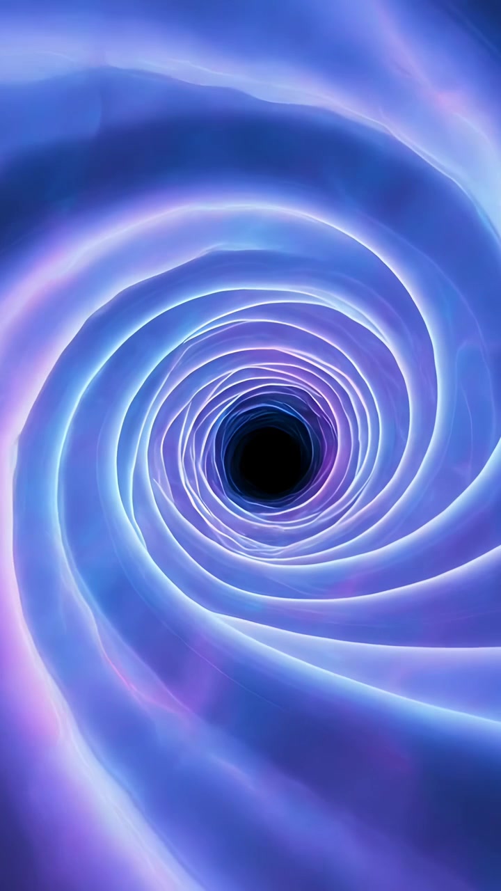 Video verticale: Spirale iniziale che si ripiega verso l'interno in modo astratto, un vuoto nero crescente che crea movimento.