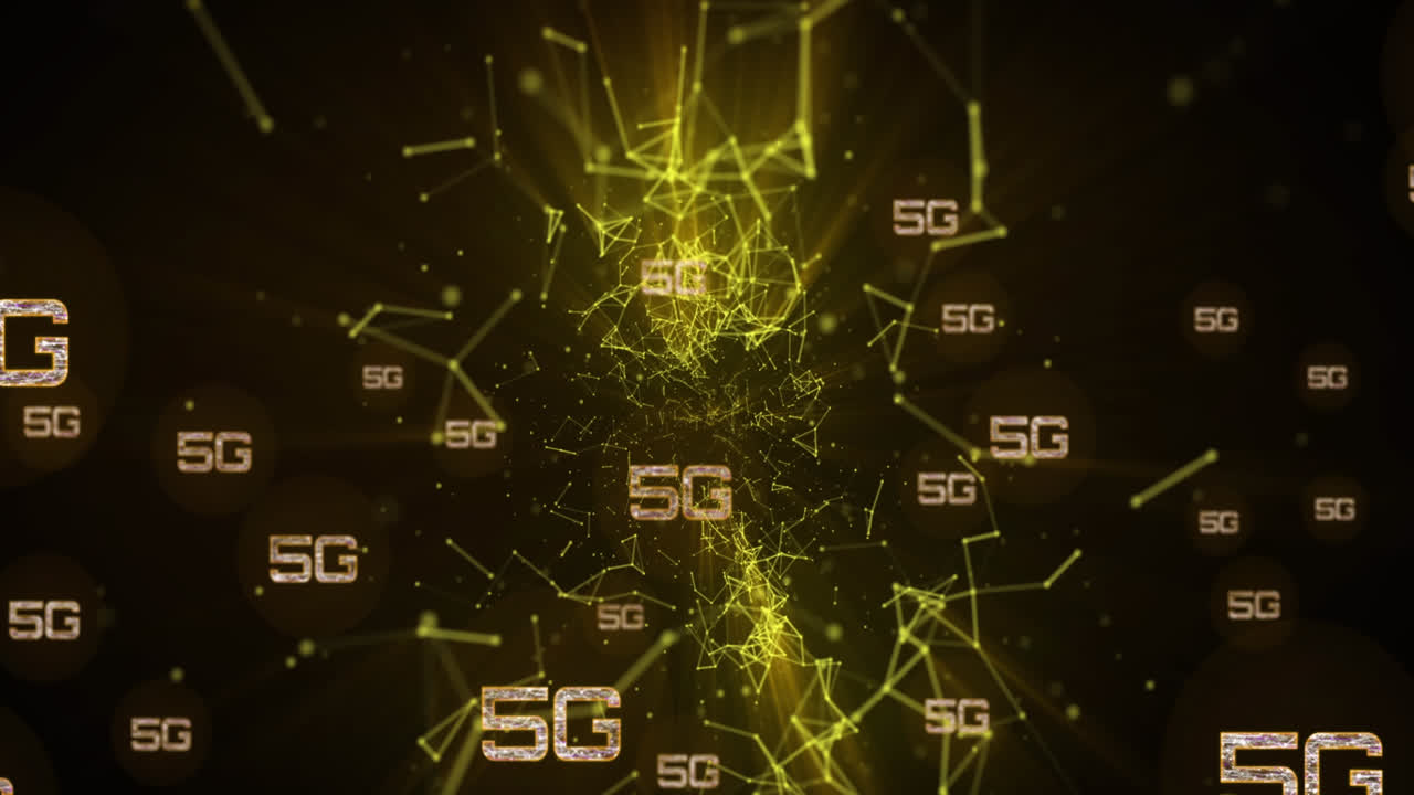 모양 위에 5g 텍스트를 가진 연결 네트워크의 애니메이션