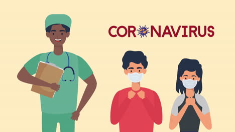 doctor and patients wearing masks during coronavirus pandemic