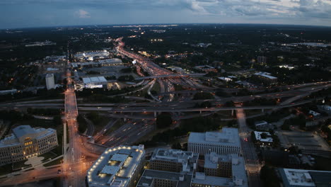 Aerial-hyperlapse-of-highways-in-Atlanta-Georgia-at-dusk-with-traffic