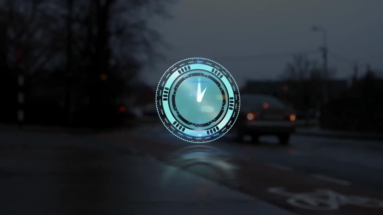 Animation of moving clock over road with cars