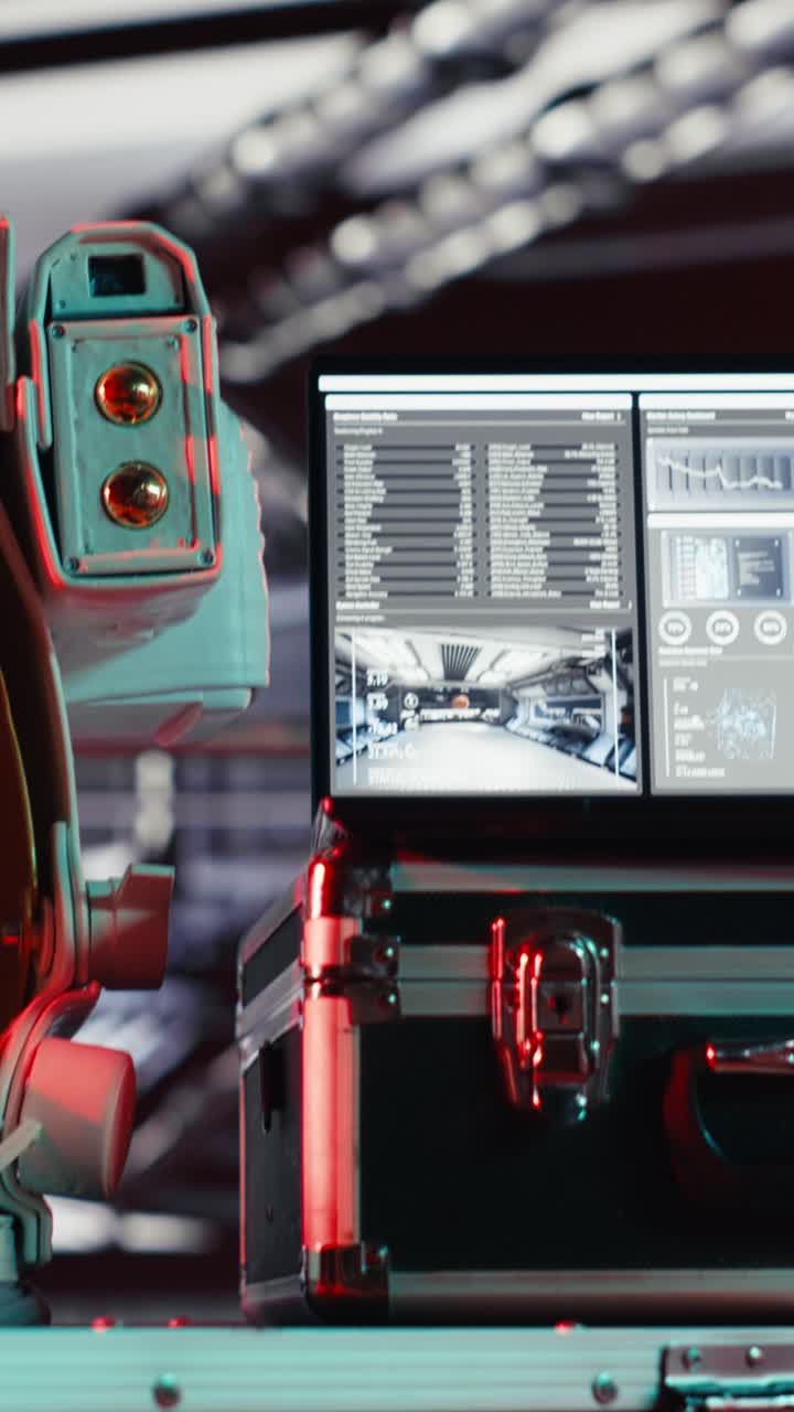 Vertical video Chroma key monitor assisting orbit station astronauts to do maintenance