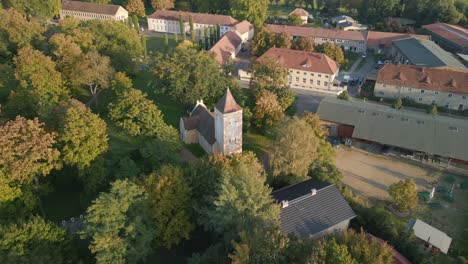 fairy tale village church in forest park