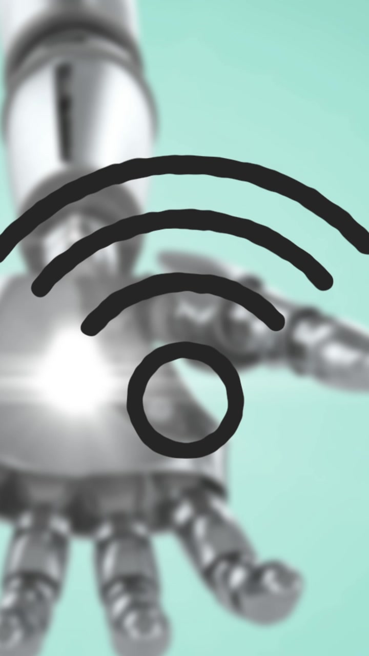 Animazione dell'icona Wi-Fi su una mano robotica su sfondo verde