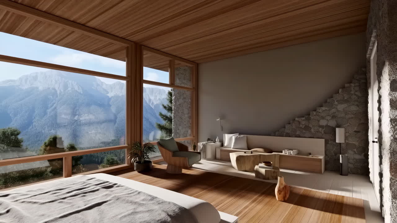 Modern Bedroom with Panoramic Mountain View