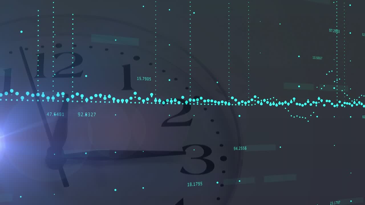 Animazione dell'elaborazione di dati finanziari su un orologio