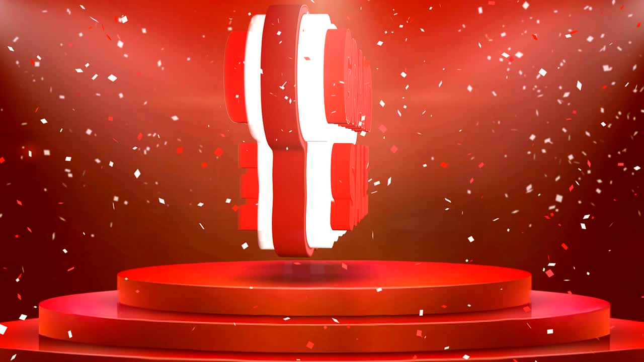 animación de texto de gran venta escenario podio animación de bucle de confeti