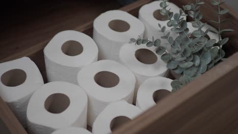 toilet paper rolls in wooden box