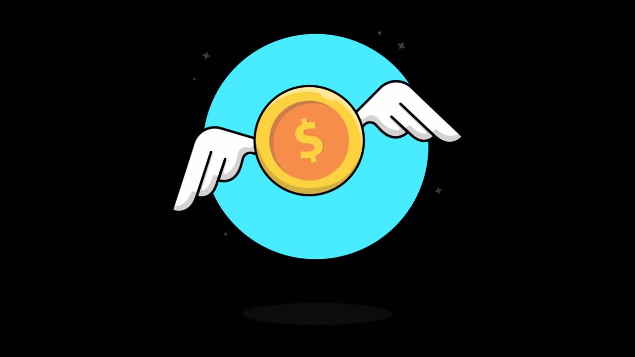 Animeret illustration af flyvende dollar mønt med vinger