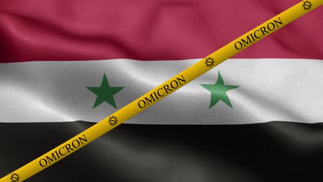 omicron variant and ban strip on syria flag - flag of syria