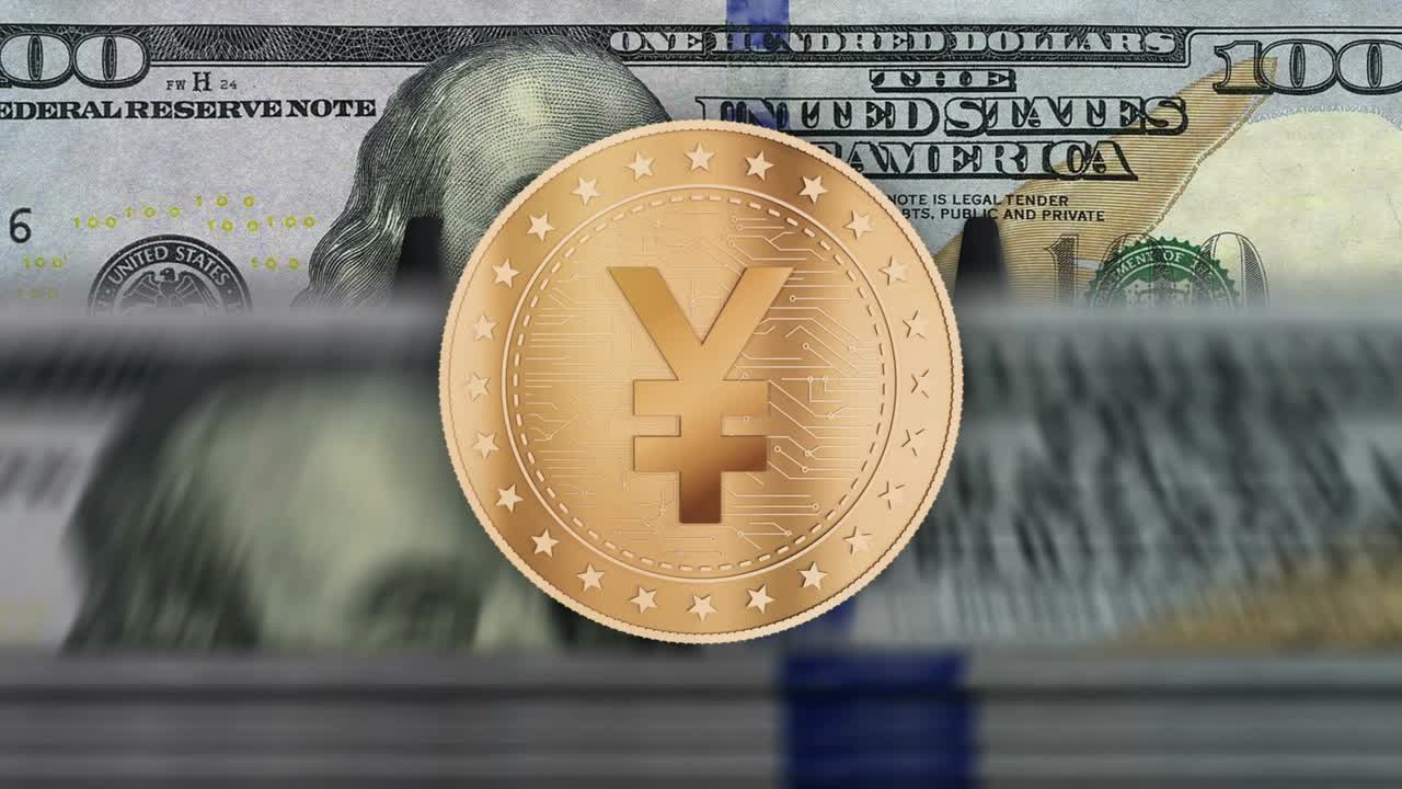 일본 엔 동전과 달러 지폐의 루프