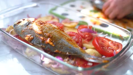 put the sea bream on the dish and add the herbs de provence