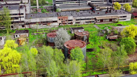 flying over old abandoned thermal power station