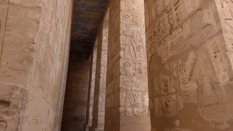 Ancient-Egyptian-architecture-and-wall-reliefs-at-temples,-Theban-Necropolis