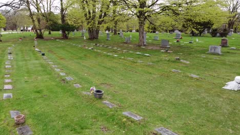 cemetery-drone-aerial-footage-Grand-Rapids-Michigan-with-green-foliage-and-trees