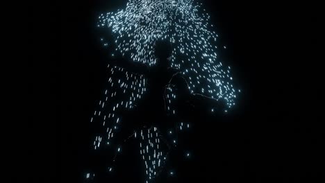 abstract visualization of a nightmare with a man or woman falling down to nowhere, seamless loop. design. bad dream with a human silhouette falling with a tale of sparkles.