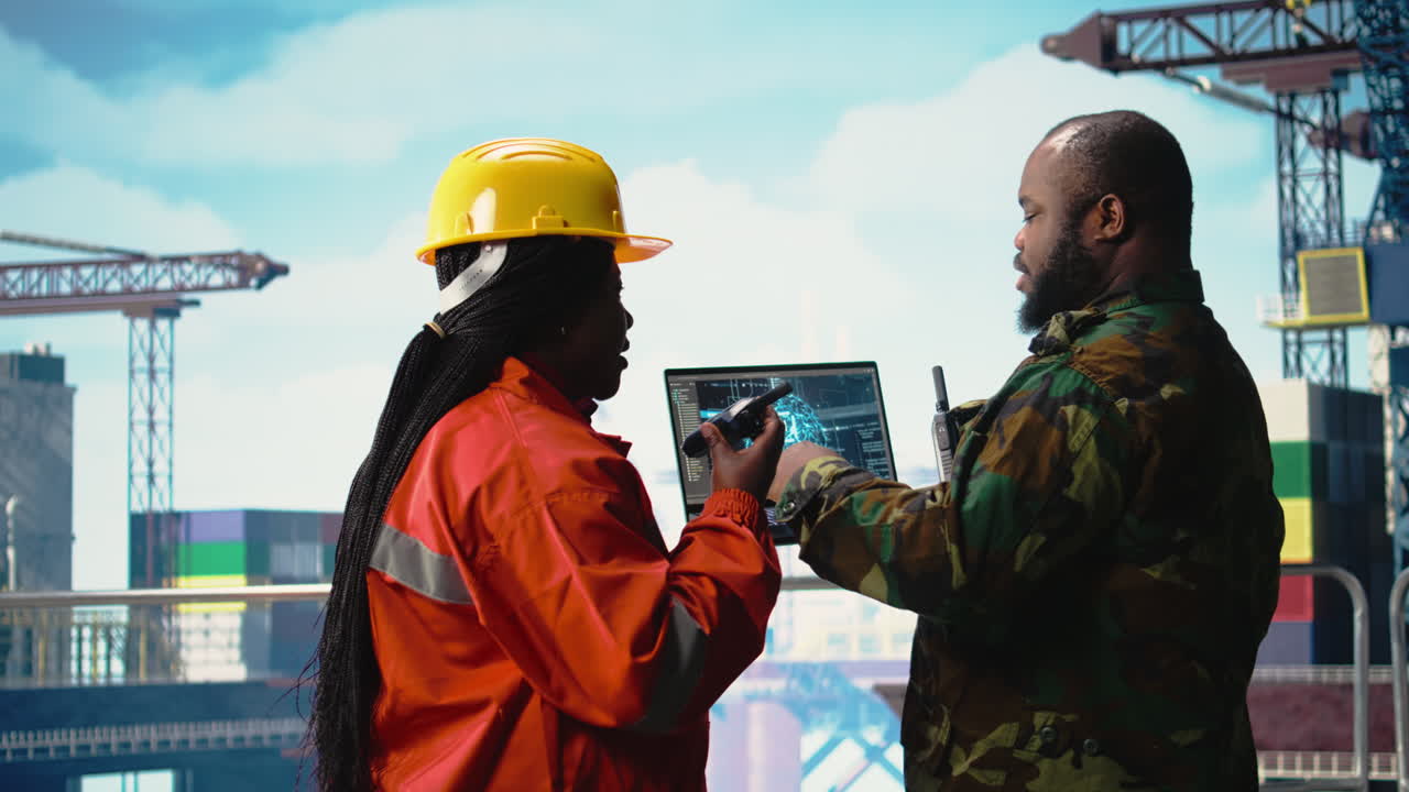 Vertical video Military unit on offshore rig monitoring artificial intelligence defense systems