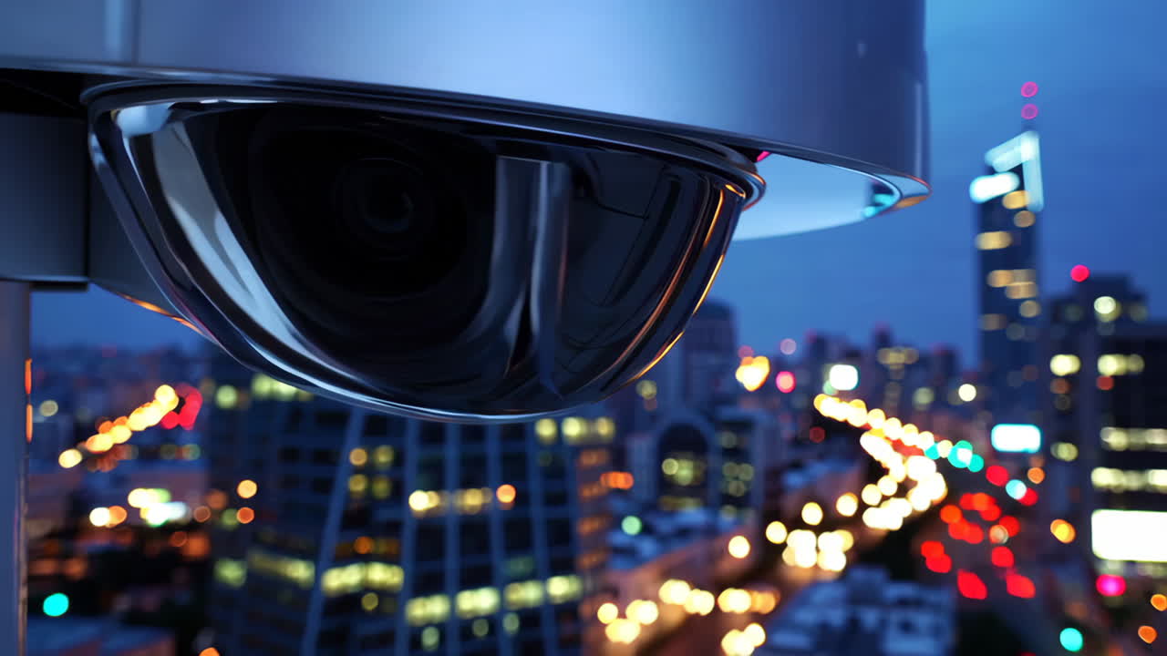 Security Camera at Night in a City