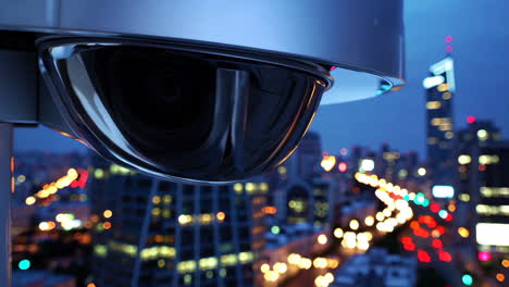 security camera at night in a city