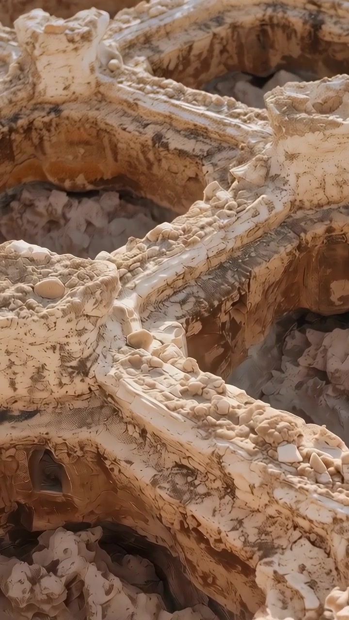 Vertical video: Sliding camera revealing porous honeycomb rock outcrop to show hollows with pebbles