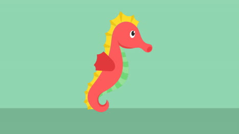 animation of red seahorse icon on green black background