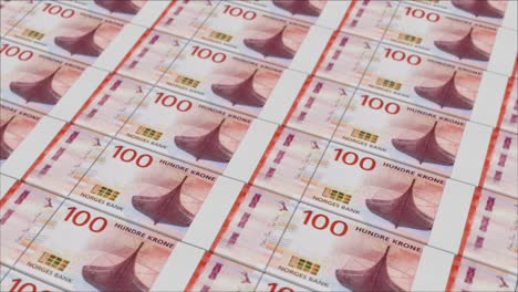 100 norwegian kroner banknotes printed by a money press