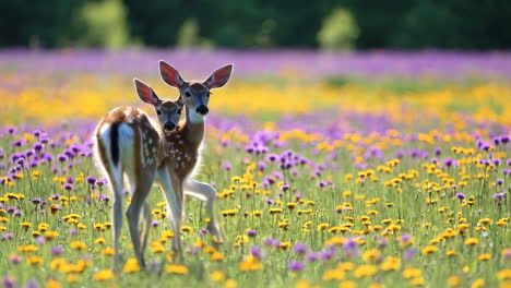 fawns in a vibrant wildflower meadow