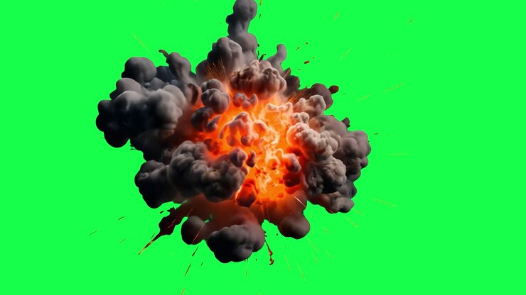 Explosion with Smoke on Green Screen