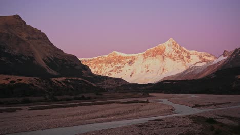 static shot of mount san lorenzo and the rio lacteo river in the patagonian andes with twilight light. perito moreno national park, santa cruz, argentina