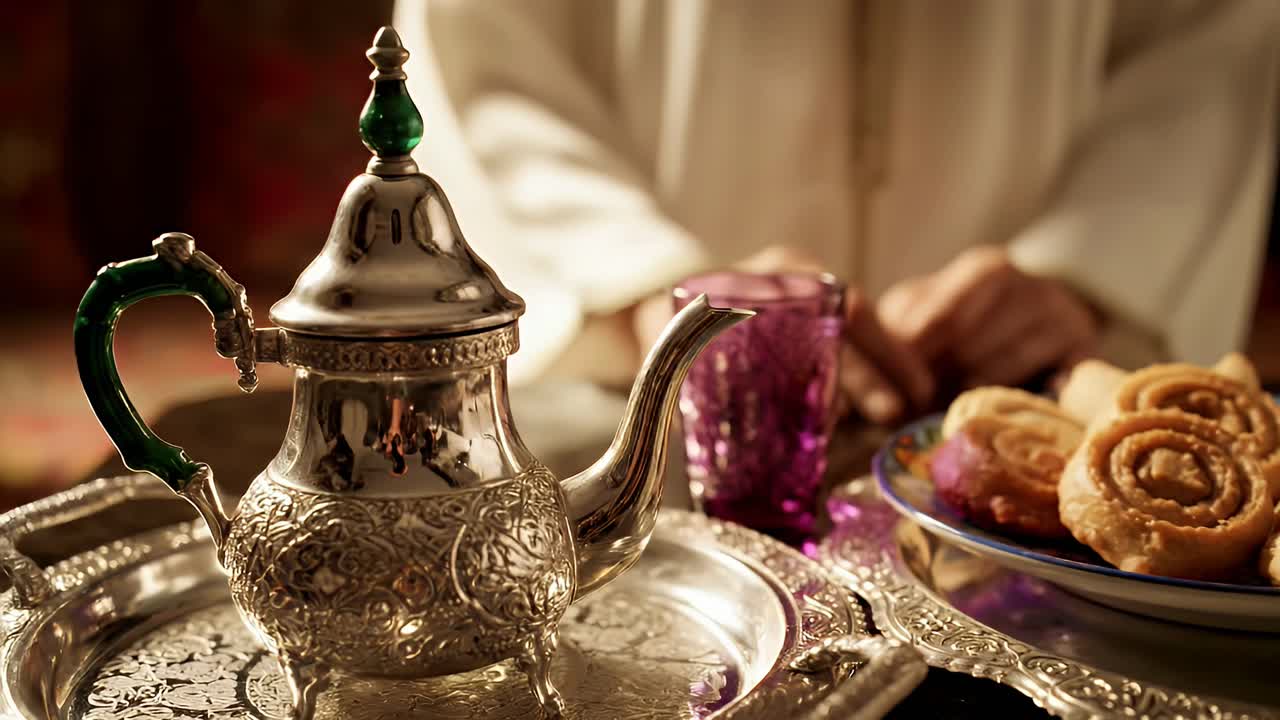 Ornate Silver Teapot at a Moroccan Tea Ceremony