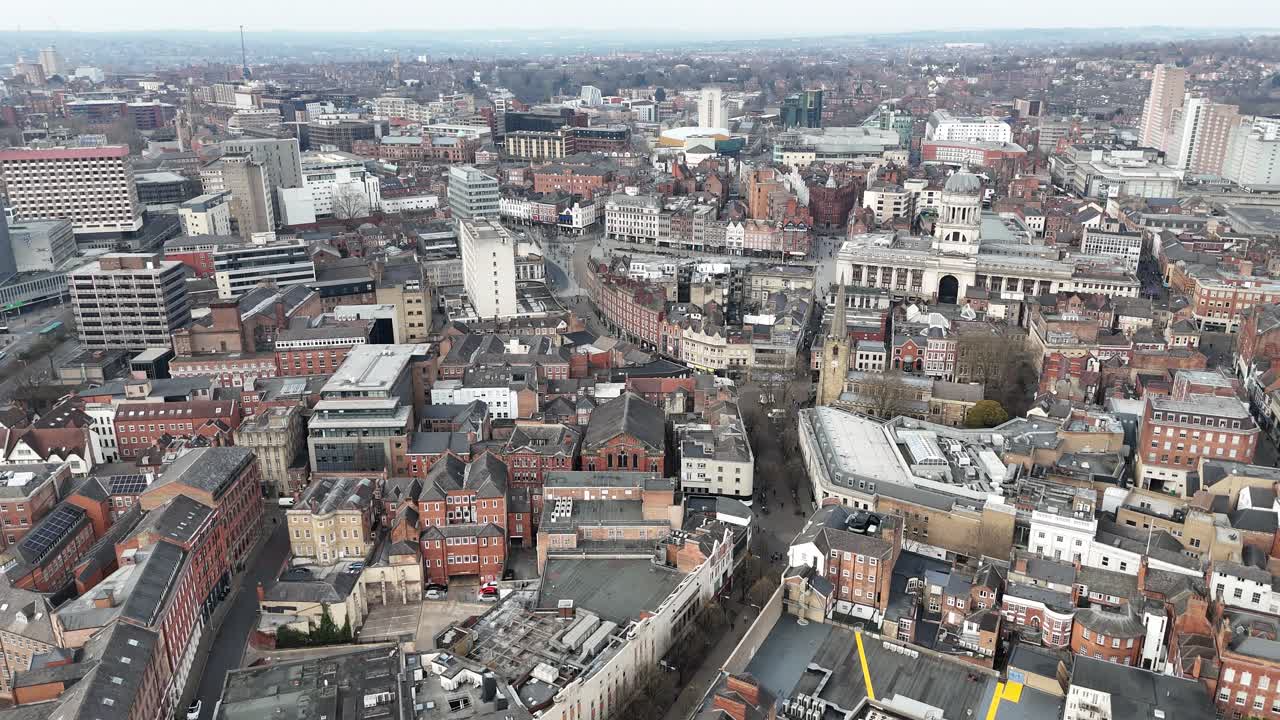 Nottingham City centre UK drone,aerial high angle view