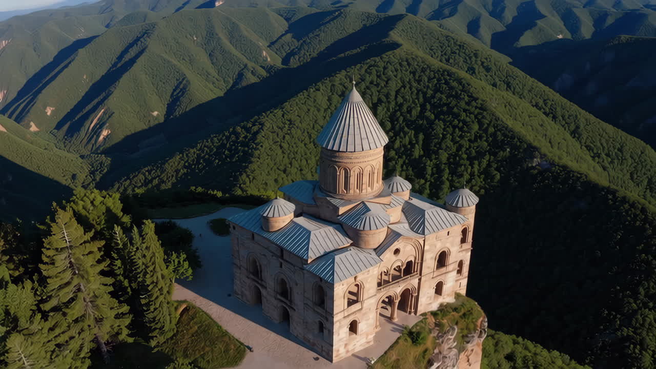 Aerial View of a Church in a Mountainous Region