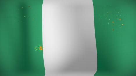animación de fuegos artificiales multicolores sobre la bandera de nigeria en el fondo