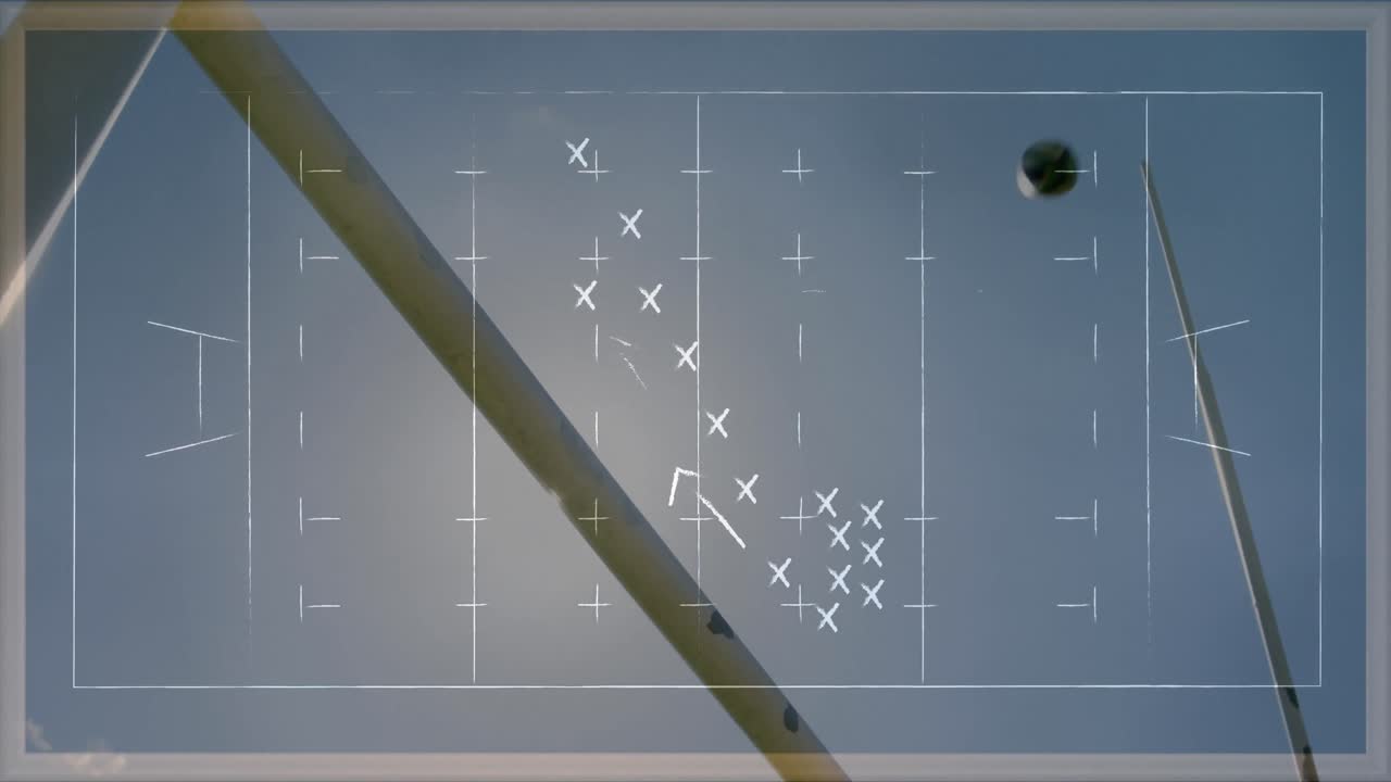 럭비 공 위 에서 게임 계획 을 그리는 애니메이션